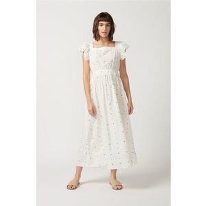 Self Contrast Nina Open Back White Midi Dress NWT Swiss Dot Flutter Sleeve